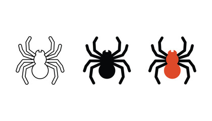 Spider insect icon collection featuring outline silhouette and flat color design for nature and halloween themes © TARU STOCKPLC
