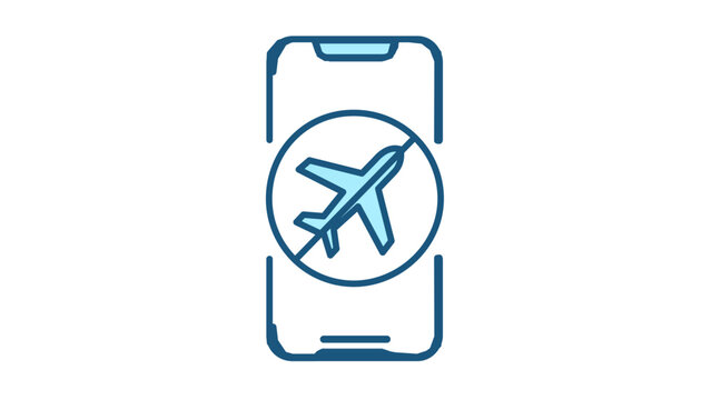 Clean flat vector line icon showing a phone with airplane mode on for airport guidance, travel apps, device settings, and offline status alerts.