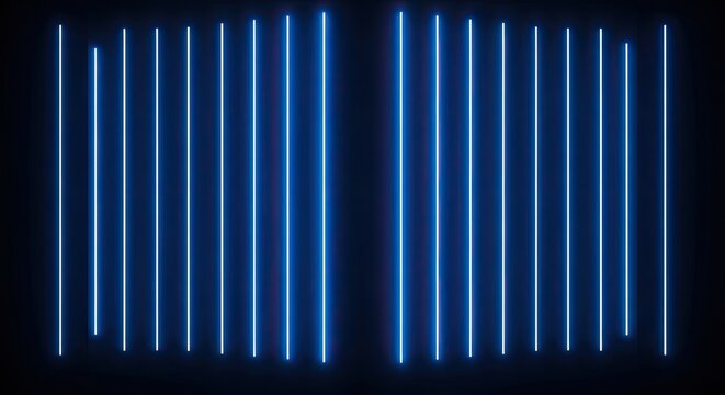 Futuristic abstract background with glowing blue neon vertical lines creating a digital gate or portal effect.