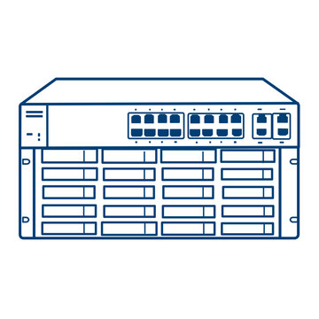 Clean flat vector line icon of a remote server rack, perfect for DevOps dashboards, colocation services, scalable hosting, and network tools.