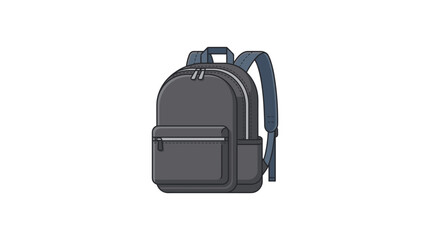 Dark grey backpack with blue straps and white zippers isolated on a white background. © MD