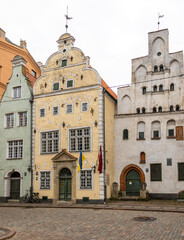 Obraz premium Three Brothers houses on Maza pils iela in Riga, Latvia.