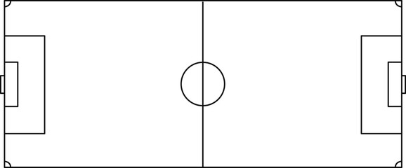Minimal soccer field outline with football pitch markings and clean geometric layout. Professional sports court template for strategy planning. Simple line background design. © Parul