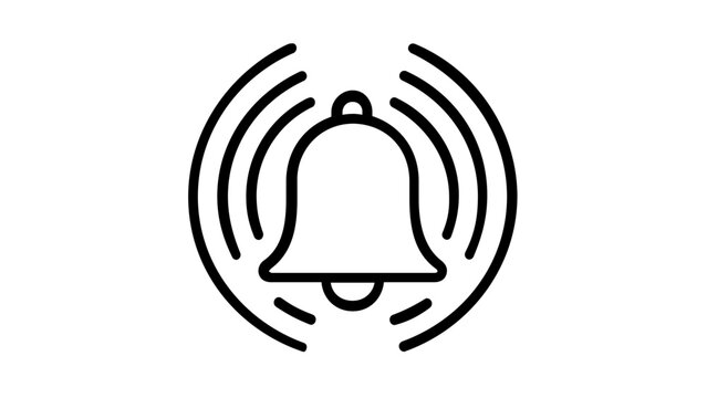 Simple clean flat vector line icon of a notification bell ringing, ideal for push alerts, news updates, calendar reminders, and web interfaces.