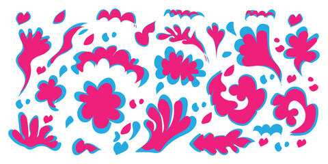 Fototapeta premium Vibrant floral pattern with pink and blue shapes on white background
