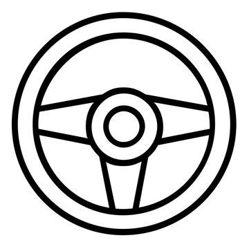 Simple clean flat vector line icon of an automobile steering wheel, suited to road safety guides, taxi apps, parking tools, and car manuals.