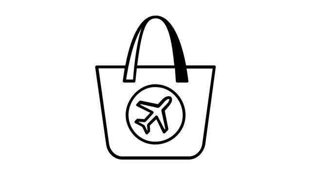 Clean flat vector line icon of a duty free shopping bag for airport retail, travel offers, tax exempt sales, and terminal wayfinding designs.