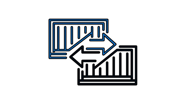 Minimal clean flat vector line icon showing double arrows for international trade, useful for supply chain charts, export labels, and business workflows.