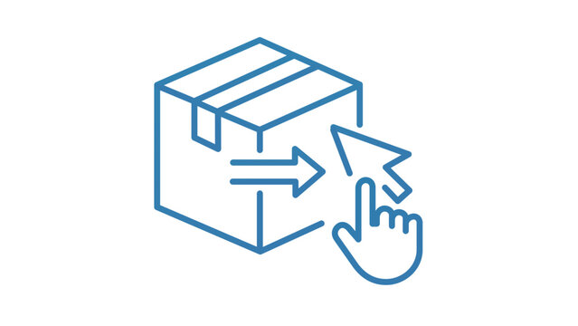 Clean flat vector line icon of a click and collect pickup box, ideal for ecommerce checkout, store pickup services, and order fulfillment flows.