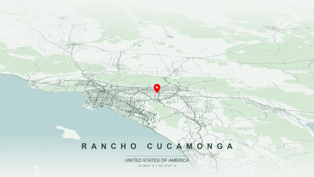 Modern minimalist vector map of Rancho Cucamonga, California, USA. High-quality scalable illustration of Rancho Cucamonga city grid for posters design.