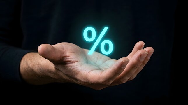 Open hand with percentage symbol for discount and finance concept