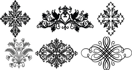 Obraz premium Collection of ornate vintage flourishes and floral decorative design elements.