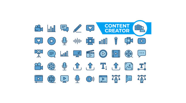 Content creator media production icons for video editing social marketing and digital art.