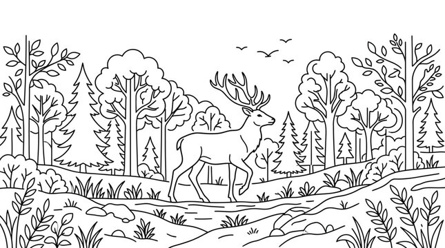 A majestic deer standing gracefully in a serene forest landscape.