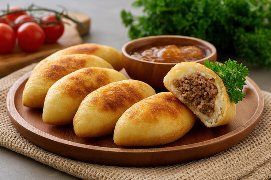 Fried patties made from cassava and ground beef named Payagua Mascada on the table