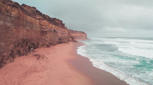 Slow motion aerial view of Twelve Apostles from drone, Australia