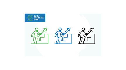 Fototapeta premium Three stylized icons representing people climbing stairs to reach success financial goals.