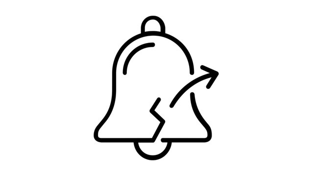 Minimal clean flat vector line icon showing a broken bell for notification opt out, email unsubscribe, account settings, and user preferences.