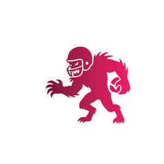 Fototapeta premium Scary Halloween American football werewolf monster wearing helmet and running with ball pink silhouette vector icon for spooky sports holiday graphic design