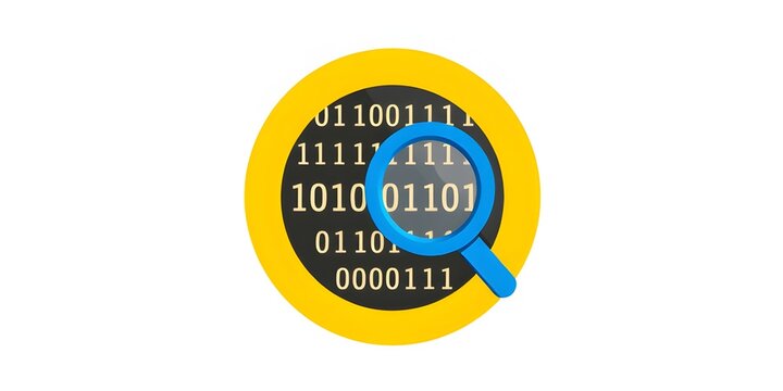 Flat vector icon representing data transparency with binary code inside a bold circular design, symbolizing open data, visibility, and digital trust.