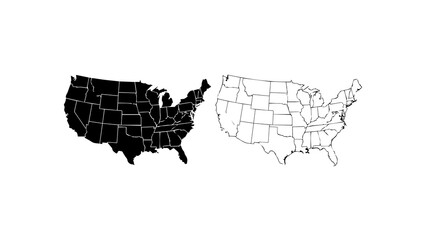 Obraz premium United States Map Silhouette and Line Outline Icons