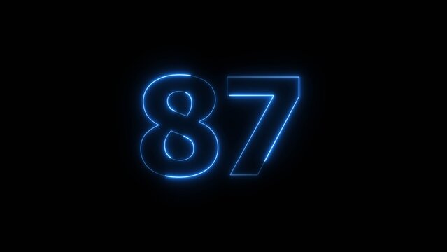 Abstract beautiful blue neon 87  number icon illustration background. Glowing neon countdown number sign background.