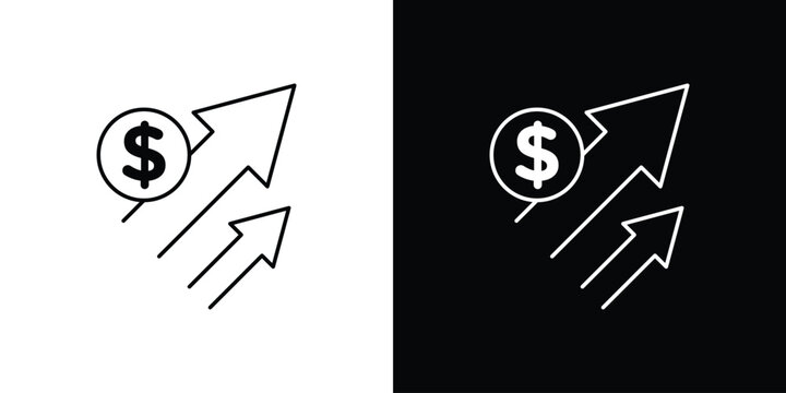 Profit growth icons vector illustrations in strokes lines