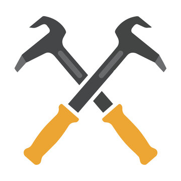 Symmetrically crossed pry bars with clean shapes and solid colors, isolated on white. Construction industry tool icon