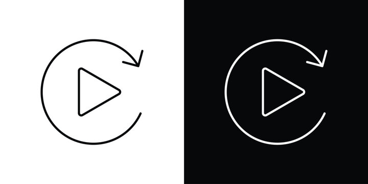 Replay icons vector illustrations in strokes lines