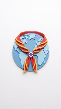 Globe wearing a red and yellow neckerchief for World Scout Scarf Day concept