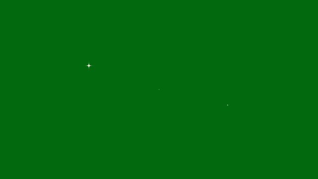 Twinkling stars animation, white cartoon sparkle stars,  flat vector doodle animation, glowing glitter trail effect, fast blinking lines, shining motion video on green screen background. 4k