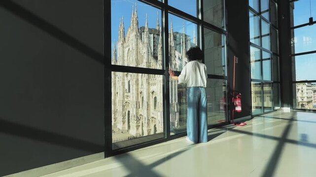 Stylish Woman Admiring Iconic Milan Duomo View