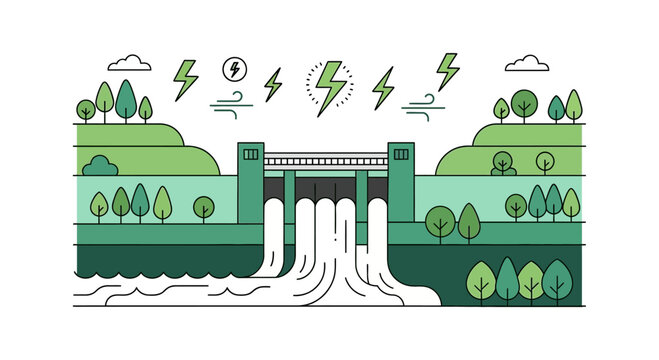 Hydroelectric power plant dam generating electricity from flowing water.