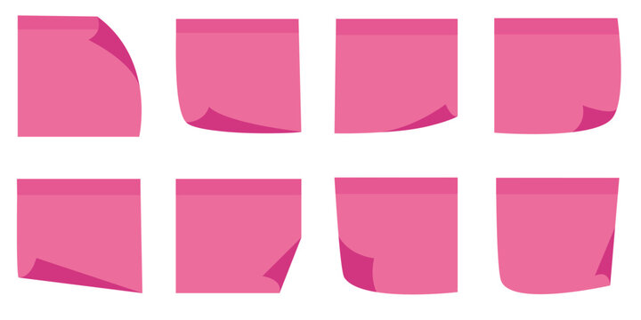 Sticky note reminder. Post it note paper. sheets for notes isolated. Multicolor post-it notes with curled corner and shadows.
