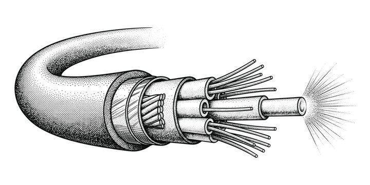 Optical fiber cable vector illustration showing inner structure and telecommunication transmission wire.