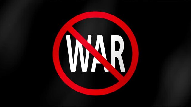 No War Sign on Waving Black Flag Background Loop.
