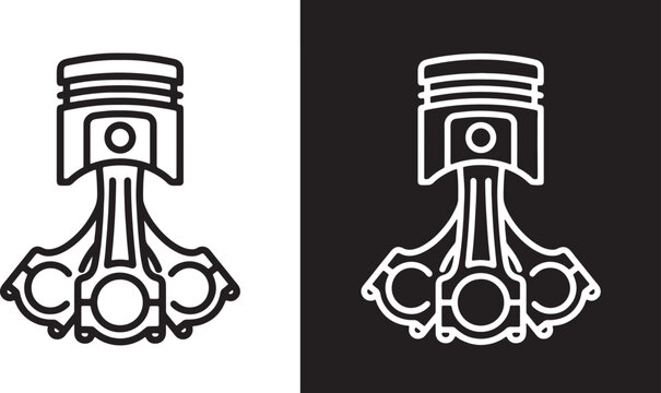 Black and white line of two stylized engine or piston minimalist traced also transparent background