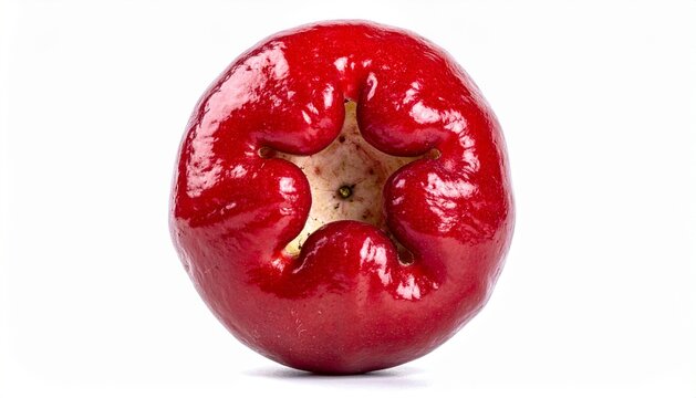 Single Red Rose Apple Wax Apple Fruit Bottom View Isolated on White Background