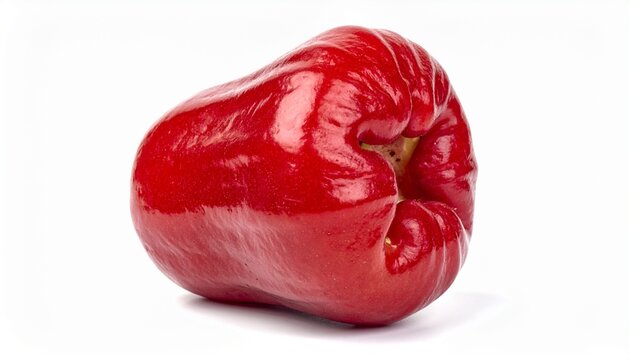 Single Ripe Red Wax Apple Fruit Isolated on White Background
