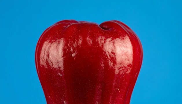 Close-up of Fresh Red Rose Apple or Wax Apple Isolated on Blue Background