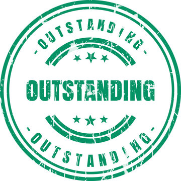 A circular green stamp design featuring the word outstanding with a distressed vintage texture style