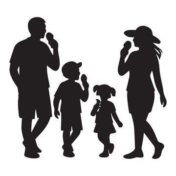 Silhouette of a happy family eating ice cream together