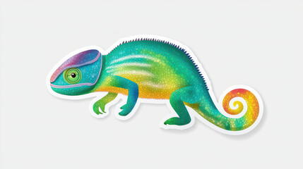 Fototapeta premium Colorful chameleon illustration featuring vibrant hues and intricate patterns, perfect for stickers or decorative art