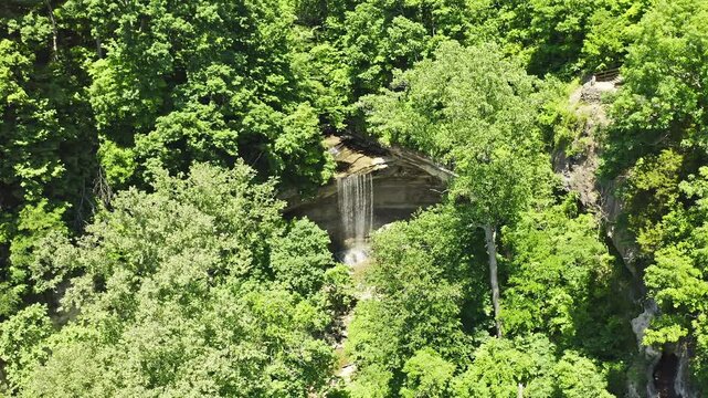 Aerial View of Tunnel Falls in Clifty Falls State Park Indiana