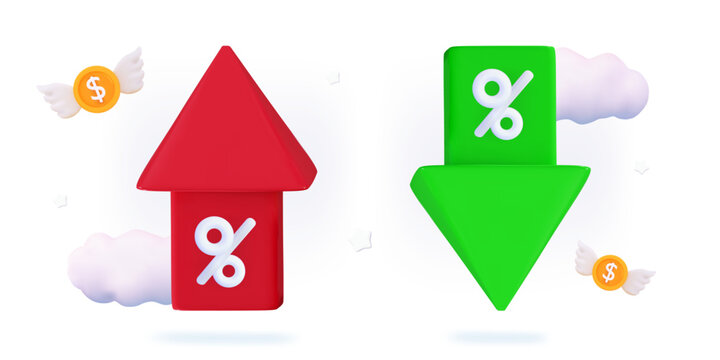 3d low price Two arrows down and up Price increase and decrease Financial loss or growth