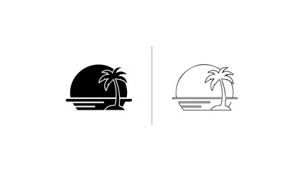 Fototapeta premium Minimalist Tropical Beach Sunset Icon Set