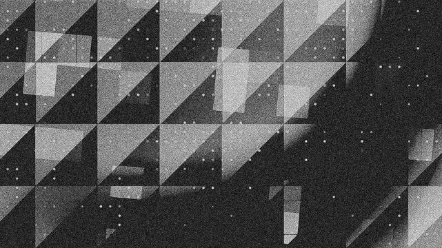 Monochrome geometric triangular grid pattern grainy texture abstract black white graphic digital art, textured background 4k.