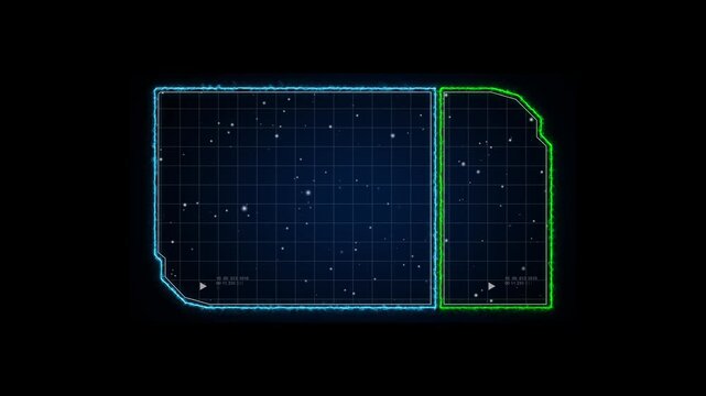 Hud interface frames designed for spatial data visualization screens. Grid aligned panels created for navigation and coordinate mapping displays. Technical screen elements prepared