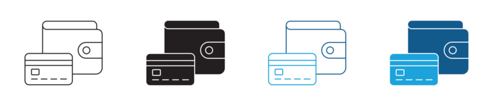 Digital Wallet Icon Set Vector Collection in Outline and Solid Style for Mobile Payment and Financial Technology Design