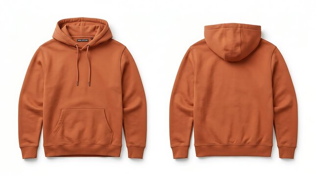 Orange hoodie mockup front and back view isolated on transparent background